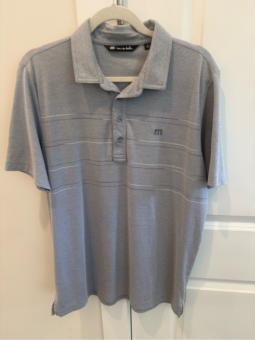 Men's Travis Mathew Polo Shirt Golf Light Gray Striped Size L
